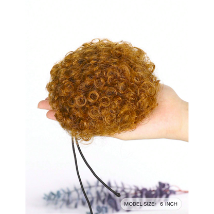 4 inch Afro Puff Drawstring Synthetic Hair Bun Curly Ponytail Extension (Light Brown)