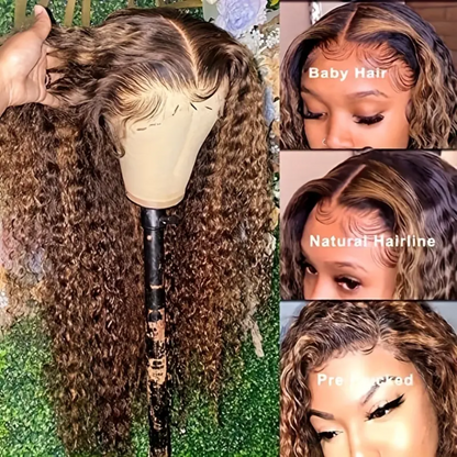 13x4 Lace Frontal Kinky Curly Human Hair Wig - #4/27, Density 180%, 24 inches