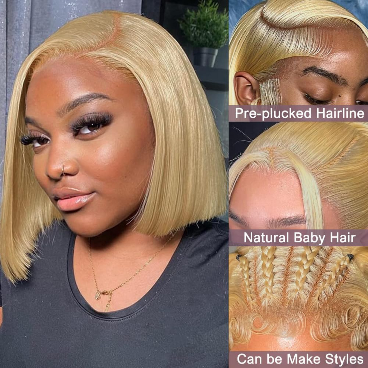 Splendid Honey Blonde Human Hair Bob Wig - 13x4 Lace Frontal, #27, 10 inches