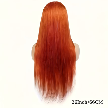 #350 Straight Lace Front Human Hair Wig – 26″ Copper Orange