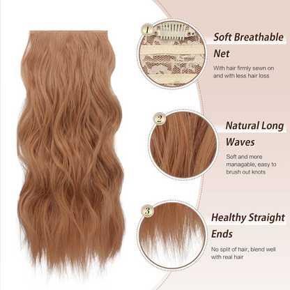 4 Pcs Auburn Brown Long Wavy Clip In Synthetic Hair Extensions, 20 Inch