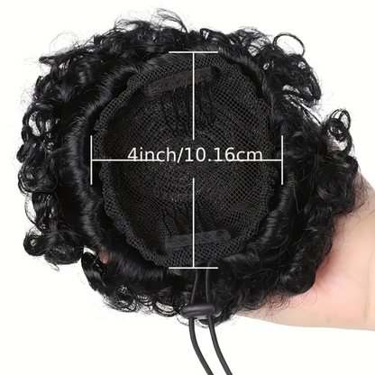 4 inch Afro Puff Drawstring Synthetic Hair Bun Curly Ponytail Extension (Black)