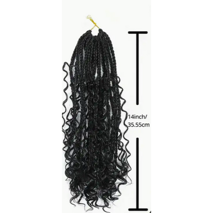 14 Inches Goddess Bohemian Synthetic Crochet Box Braid Hair w/ Curly Ends, 1B#