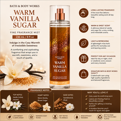 Bath & Body Works – Warm Vanilla Sugar Fine Fragrance Mist, 236 mL Bath & Body Works