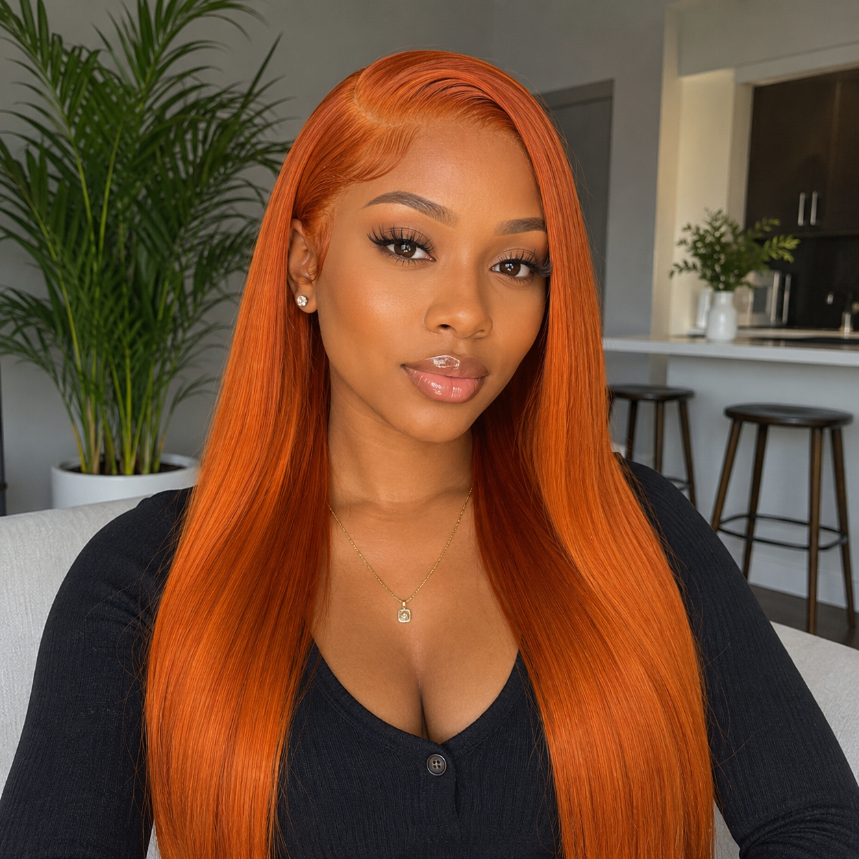#350 Orange Ginger Straight Human Hair Wig 26″ – 13x4 HD Lace Front, Pre-Plucked Clessenza Beauty Store