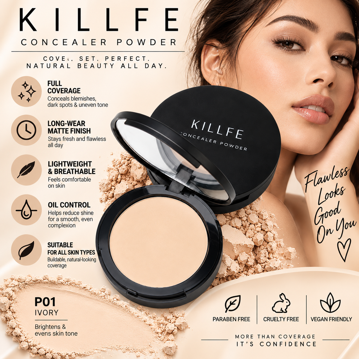 Killfe – Long-Wear Matte Pressed Concealer Powder KILLFE