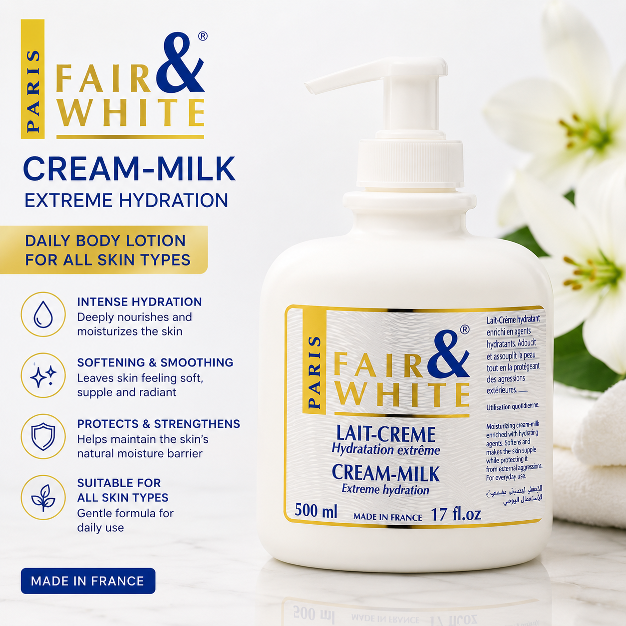 Fair and White – Original Cream-Milk Extreme Hydration Body Lotion with Pump, 500 mL