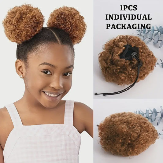 4 inch Afro Puff Drawstring Synthetic Hair Bun Curly Ponytail Extension (Light Brown)