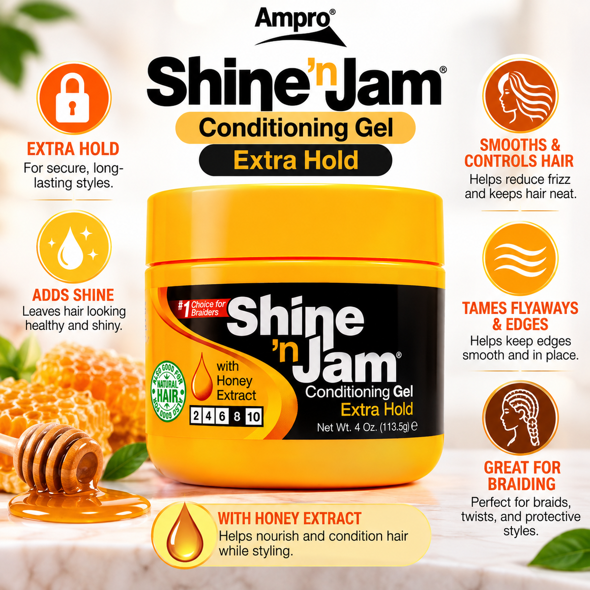 Ampro – Shine-n-Jam Conditioning Gel, 4 oz [Extra Hold] AMPRO