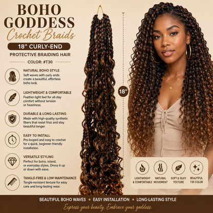 Boho Goddess Crochet Braids 18" – Curly-End Protective Braiding Hair #T30