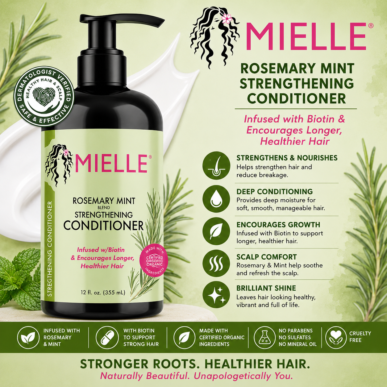 Mielle – Rosemary Mint Strengthening Conditioner with Biotin, 12 fl oz