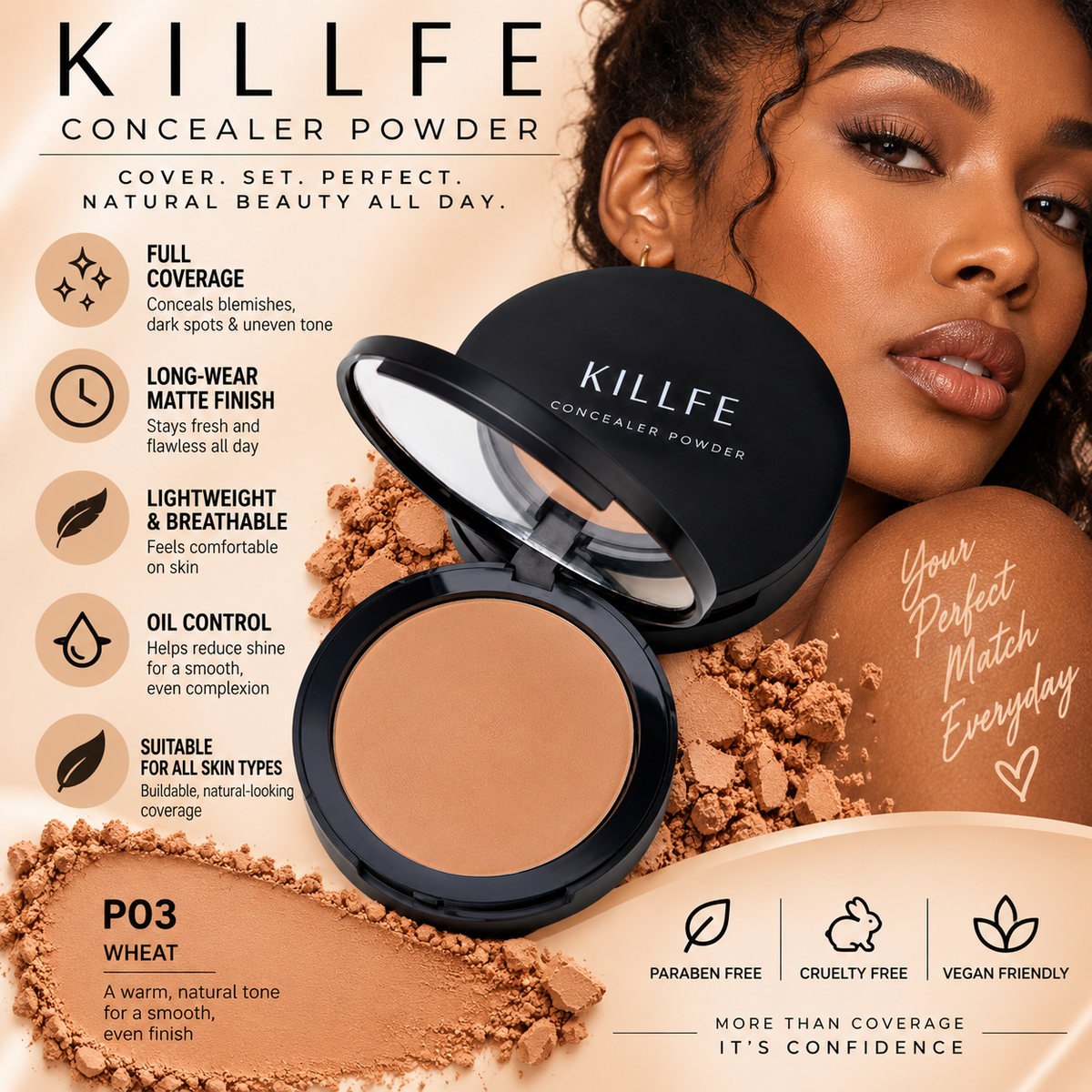 Killfe – Long-Wear Matte Pressed Concealer Powder KILLFE