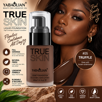 Yabaolian True Skin Liquid Foundation – Full Coverage Natural Finish Foundation Clessenza Beauty Store