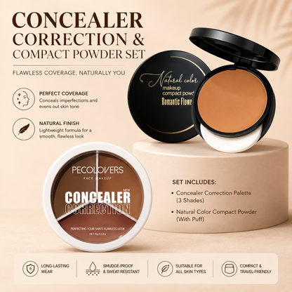Ensemble Correcteur Pecolovers et Poudre Compacte Romantic Flower – Duo Maquillage Haute Couvrance