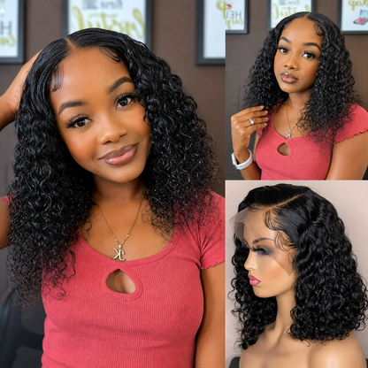 13×4 Lace Front Human Hair Bob Wig – Defined Water Wave 14″ – Natural Black Clessenza Beauty Store