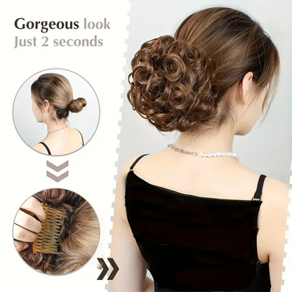 6 Inch Messy Bun Curly Synthetic Combs In Ponytail Extension (Grey)