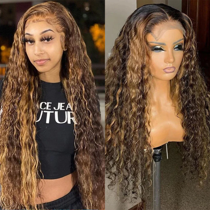 Water Wave 13x4 Lace Wig 24" – #4/27 Highlight, Thick 180% Density Human Hair