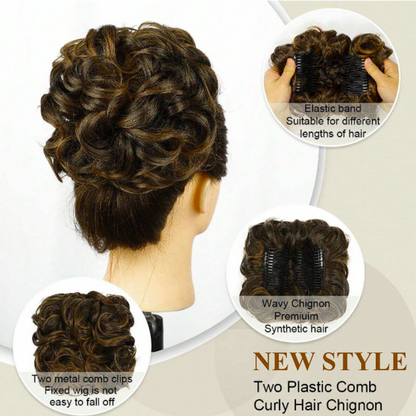 6 inch Messy Bun Curly Synthetic Combs In Ponytail Extension (Medium Ash Brown)