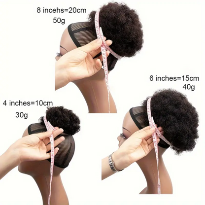 Real Human Hair Short Curly Puff Bun Drawstring Ponytail Extension (Off Black)