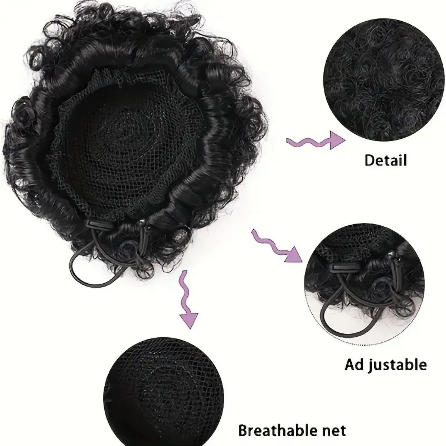 4 inch Afro Puff Drawstring Synthetic Hair Bun Curly Ponytail Extension (Black)