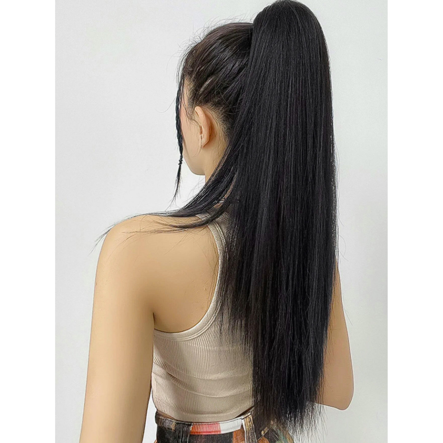 Sleek and Chic 18-Inch Long Natural Straight Clip-in Tail Ponytail Extension