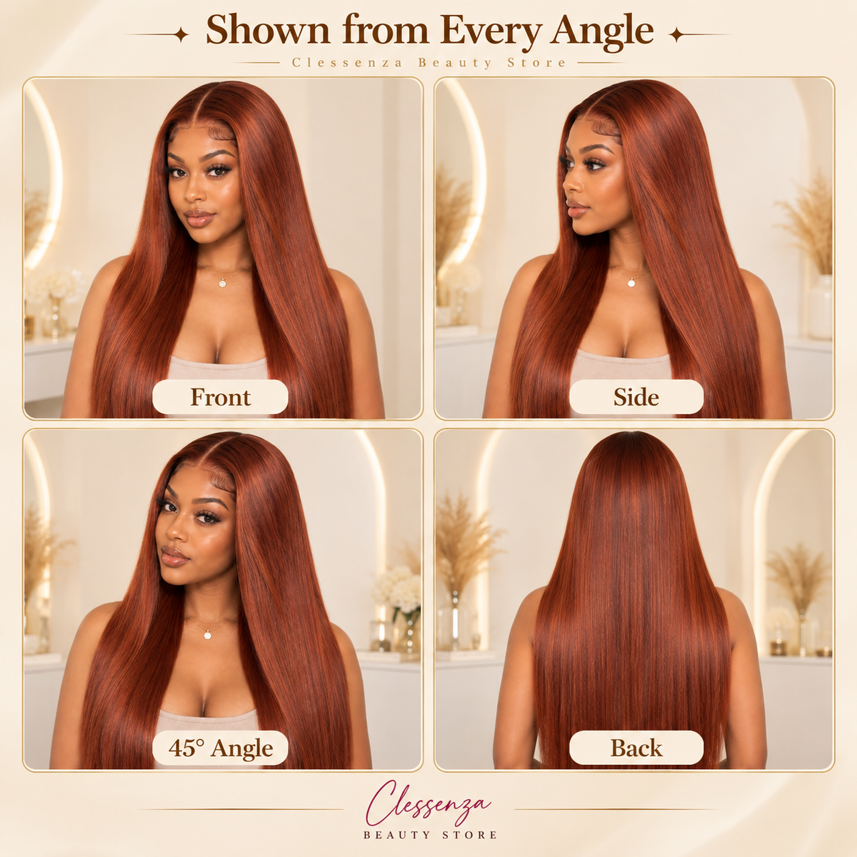 13×4 Lace Front Human Hair Wig – 30″ Straight – #33 Auburn Brown – 150% Density Clessenza Beauty Store
