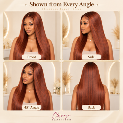 13×4 Lace Front Human Hair Wig – 30″ Straight – #33 Auburn Brown – 150% Density Clessenza Beauty Store