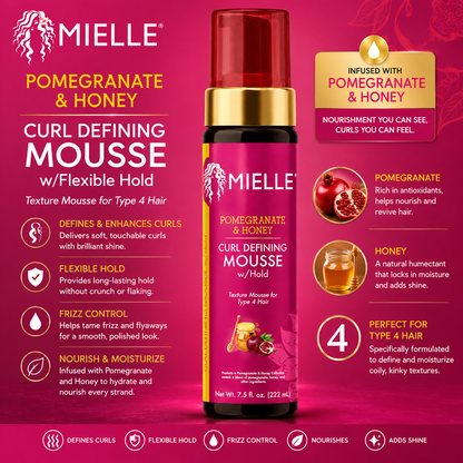 Mielle – Pomegranate & Honey Curl Defining Mousse with Flexible Hold, 7.5 fl oz