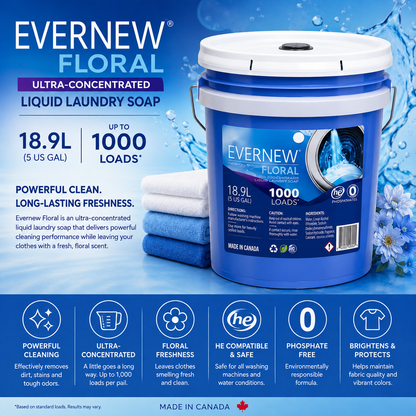 Evernew – Floral Laundry Detergent Ultra-Concentrated Liquid Laundry Soap, 18.9L (Up to 1,000 Loads) Evernew