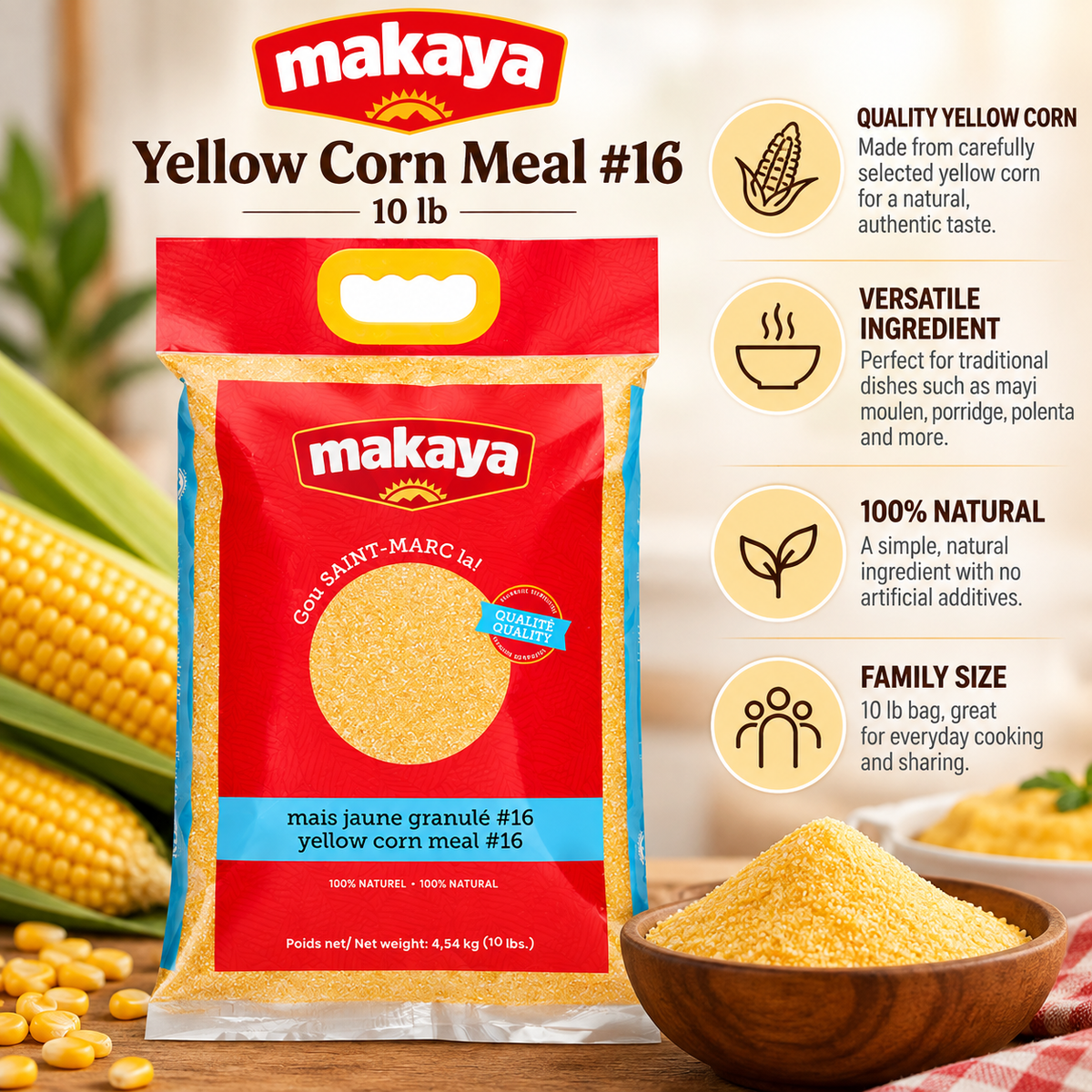 Makaya – Yellow Corn Meal #16, 10 lb Makaya