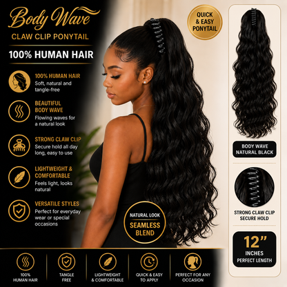 Extension Ponytail Body Wave à pince griffe en cheveux humains 100 % naturels