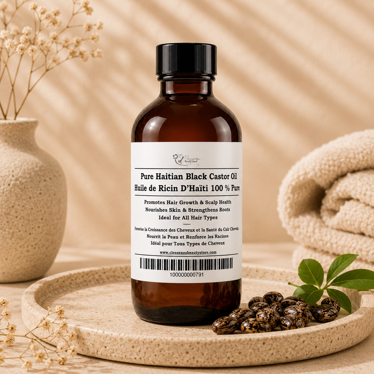 100% Pure Haitian Black Castor Oil – Natural Hair & Skin Treatment, 4 oz Clessenza Beauty Store
