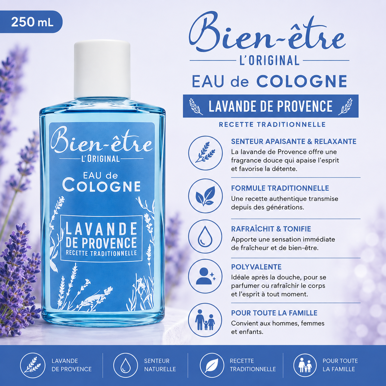 Bien-Être L'Original Eau de Cologne – Lavande de Provence, 250 mL Bien-Être