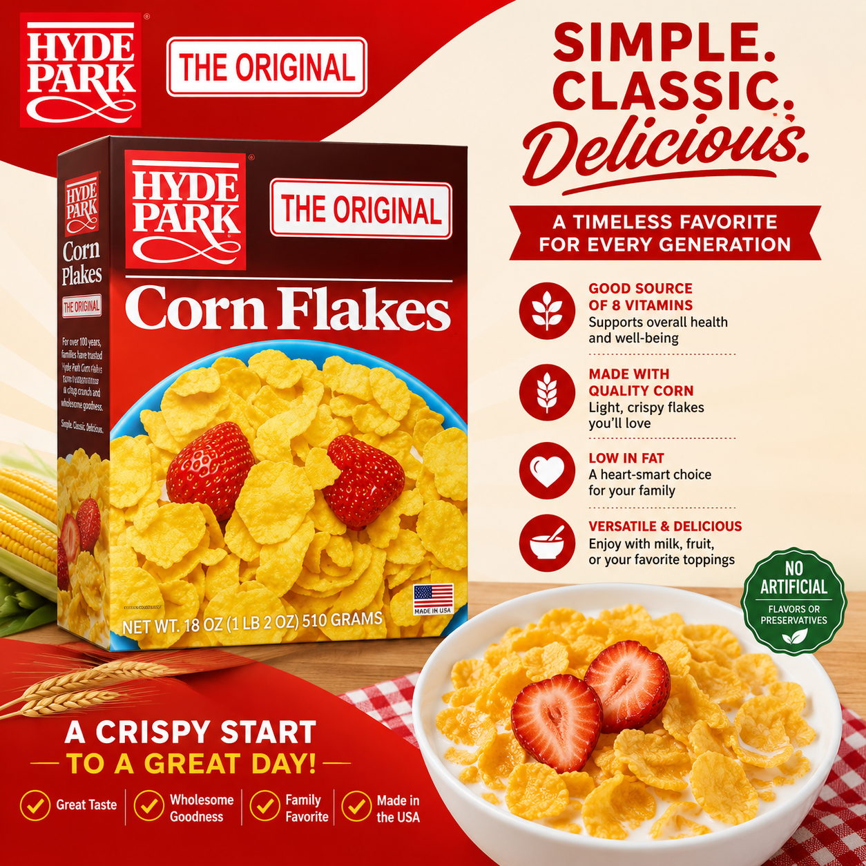 Hyde Park – The Original Corn Flakes Cereal, 18 Oz