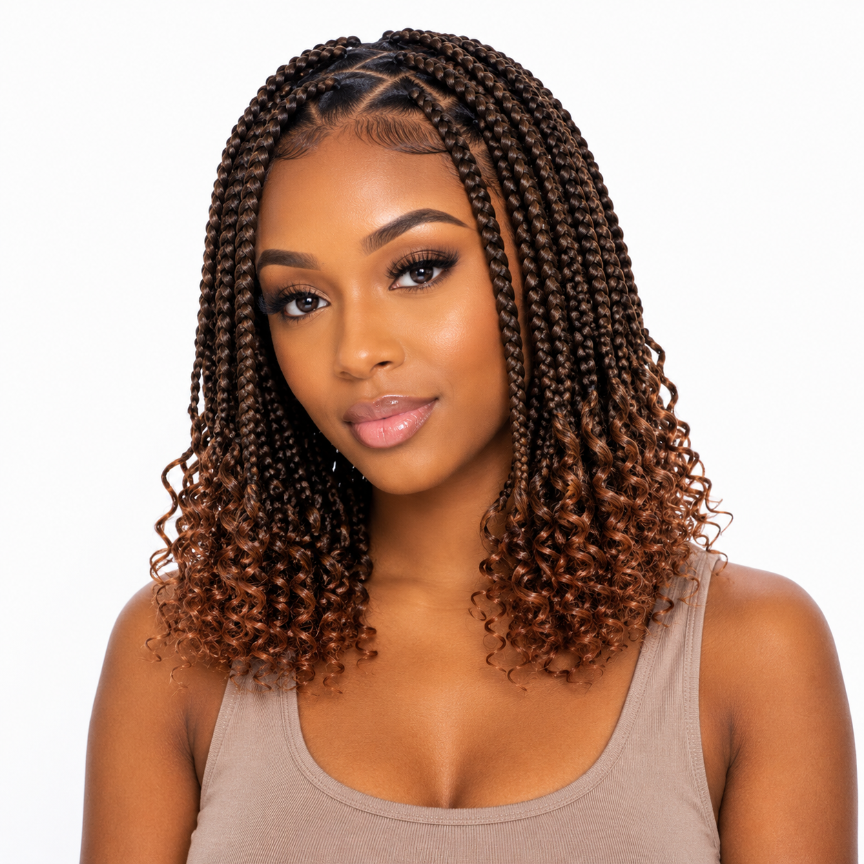 Boho Box Braids with Curly Ends – 14 Inches, #T30 6-Pack Starter Bundle