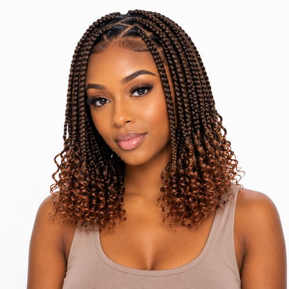 Boho Box Braids with Curly Ends – 14 Inches, #T30 6-Pack Starter Bundle