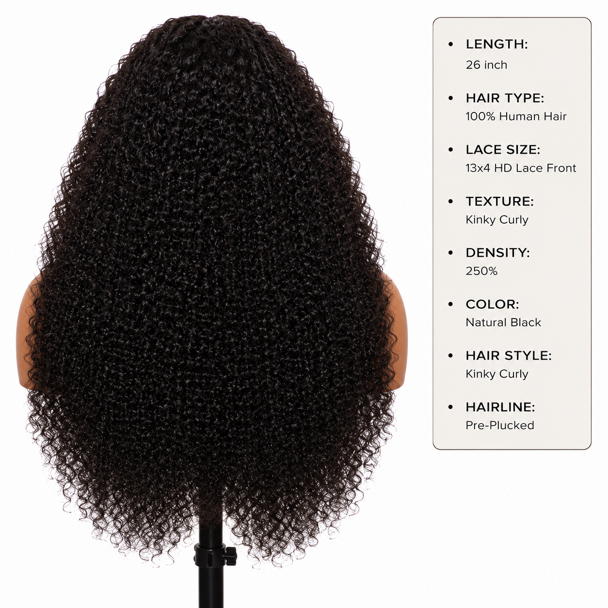 13x4 HD Lace Front Kinky Curly Human Hair Wig – 26″, 250% Full Volume Clessenza Beauty Store