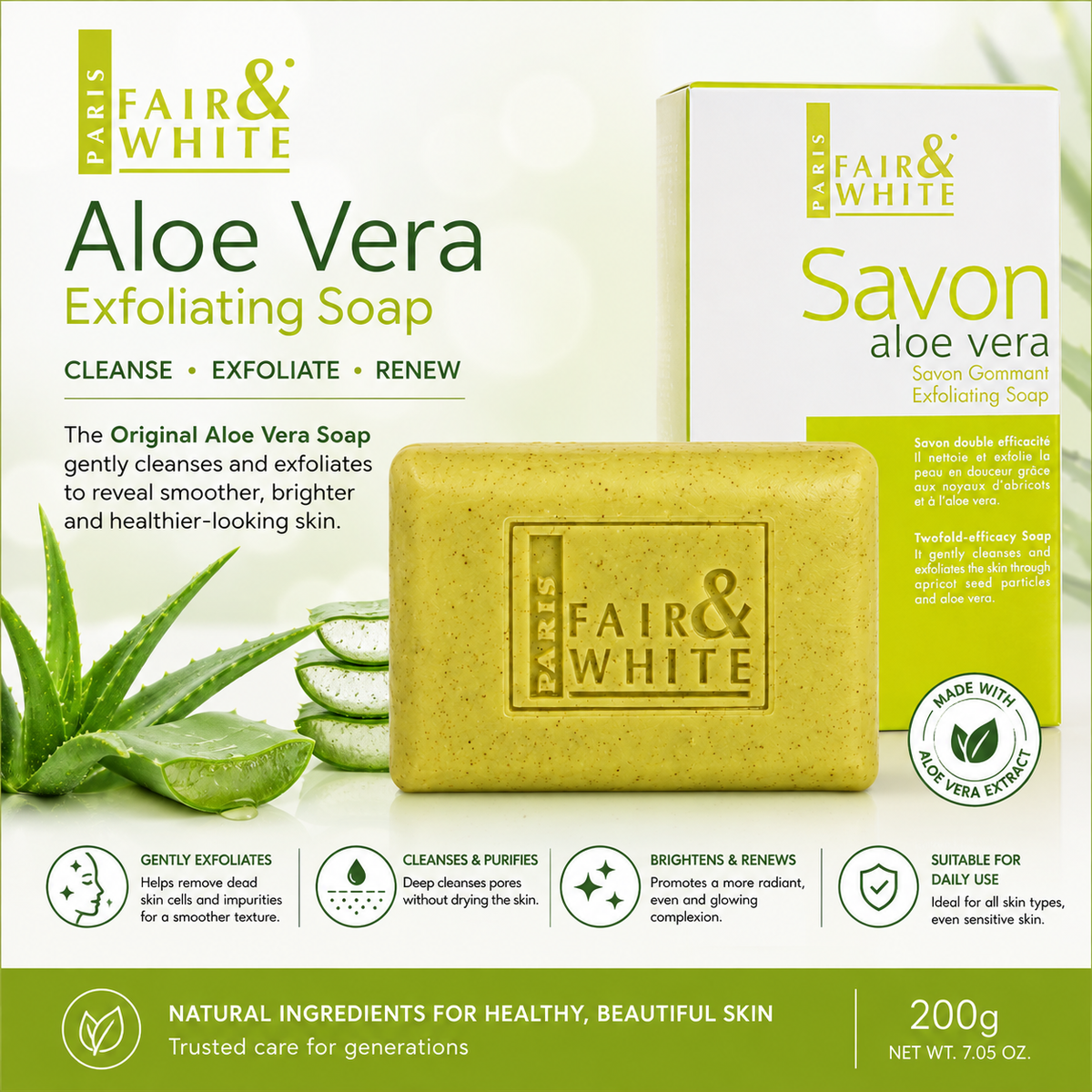 Fair & White Paris – Original Aloe Vera Exfoliating Soap, 200g Fair & White Paris