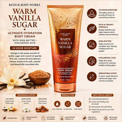 Bath & Body Works – Warm Vanilla Sugar Ultimate Hydration Body Cream, 8 oz Bath & Body Works