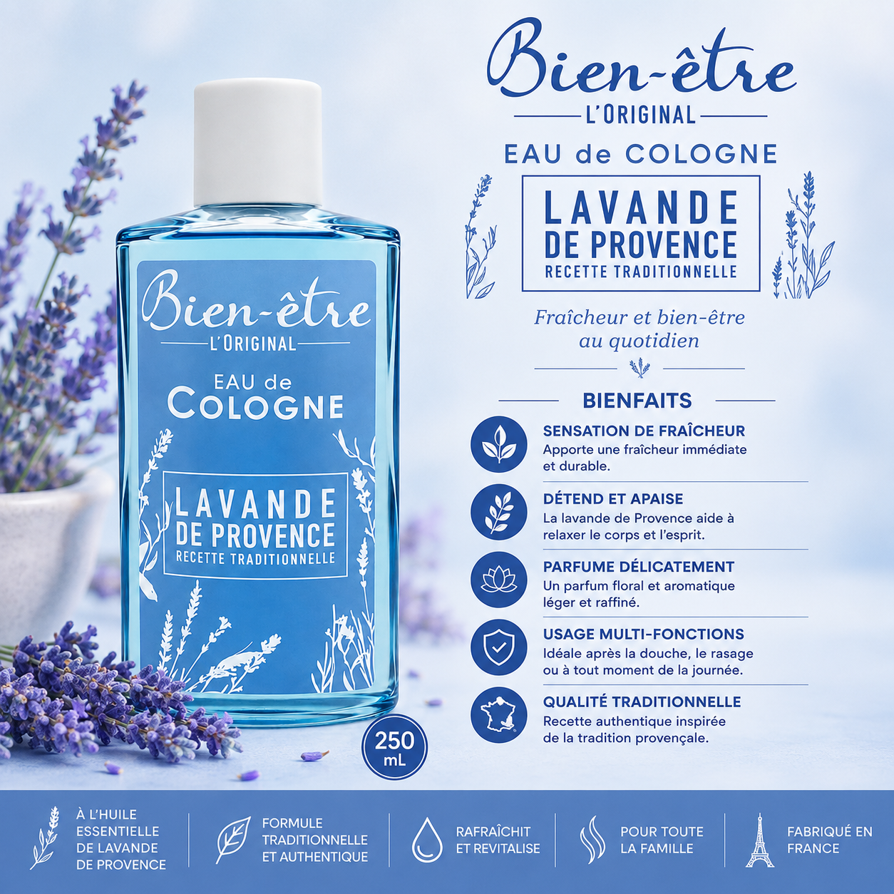 Bien-Être L'Original Eau de Cologne – Lavande de Provence, 250 mL