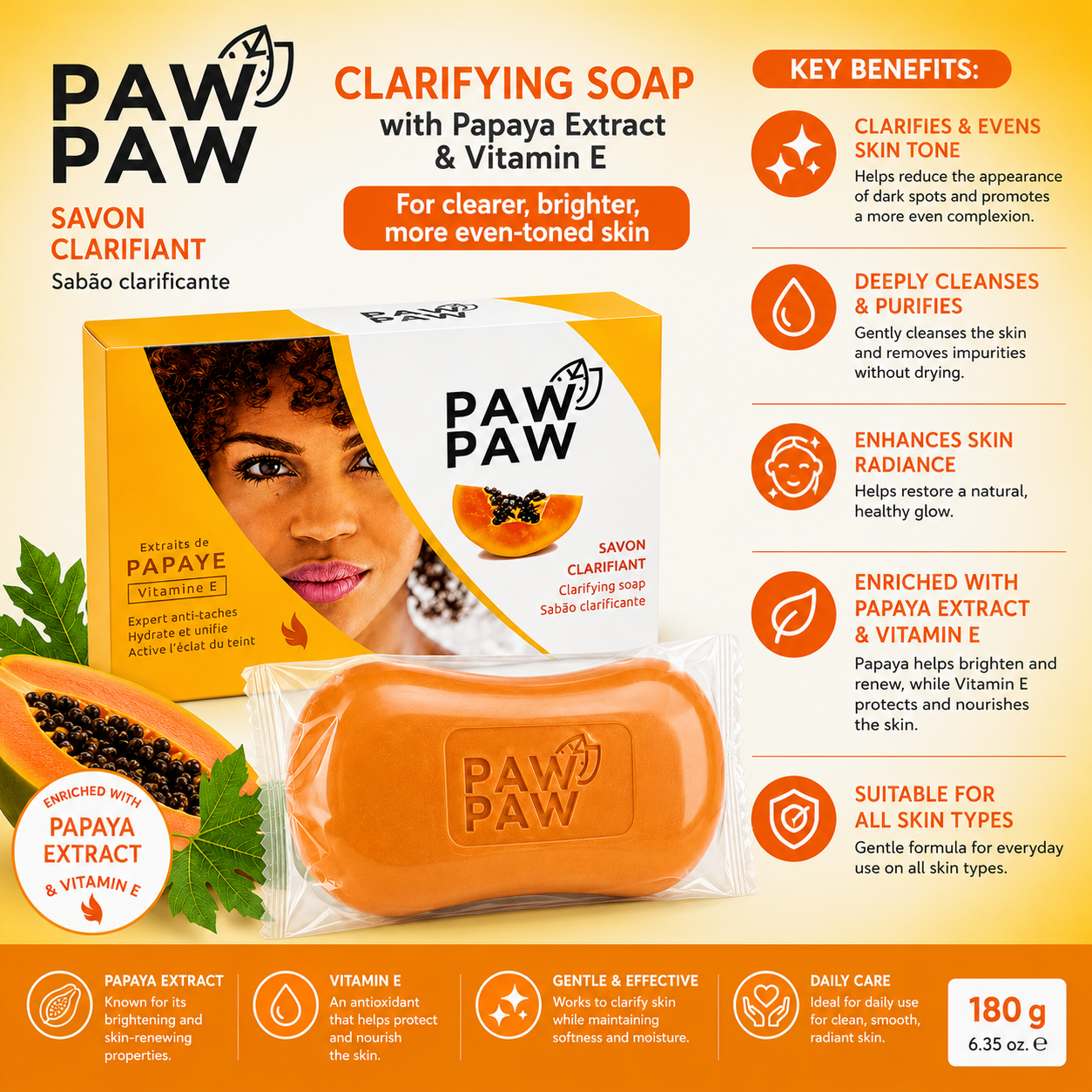Paw Paw – Clarifying Soap with Papaya Extract & Vitamin E, 180g Paw Paw