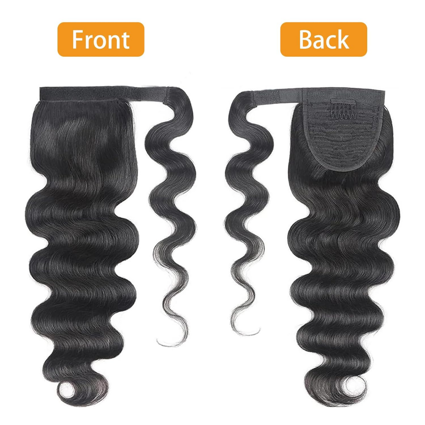 Ultimate Elegance: 16-inch Long Luxurious Natural Human Hair Body Wave Wrap Around Clip In, Ponytail Extension