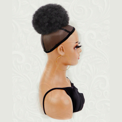 Short African Curly Synthetic Hair Bun Drawstring Ponytail Extension (Black & Brown)