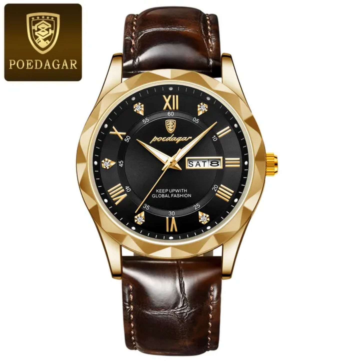 POEDAGAR 615 - Leather Quartz Watch for Men