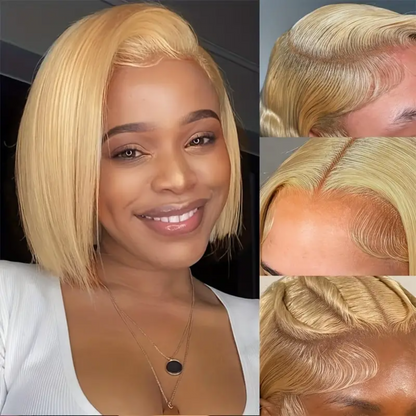 Splendid Honey Blonde Human Hair Bob Wig - 13x4 Lace Frontal, #27, 10 inches