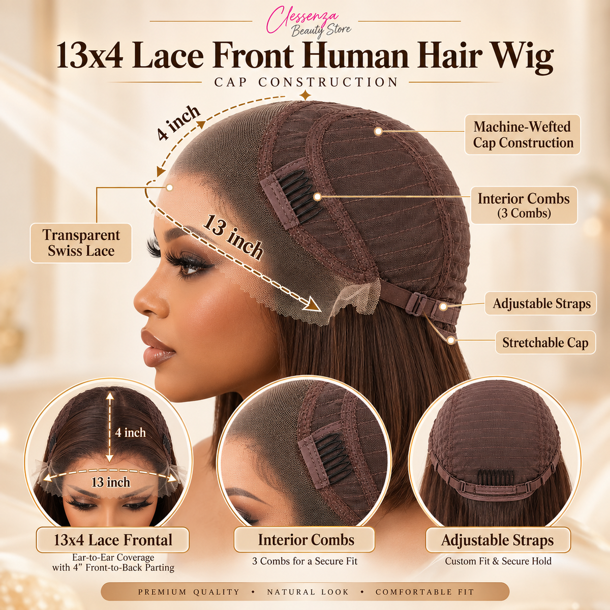 13×4 Lace Front Human Hair Bob Wig – Sleek Straight 10″ #4 Medium Brown Clessenza Beauty Store