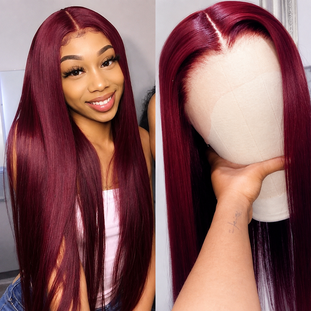 13×4 Lace Front Human Hair Wig – Sleek Straight 99J Burgundy Clessenza Beauty Store