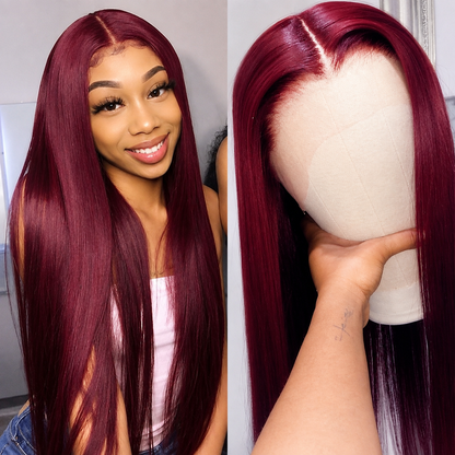 13×4 Lace Front Human Hair Wig – Sleek Straight 99J Burgundy Clessenza Beauty Store