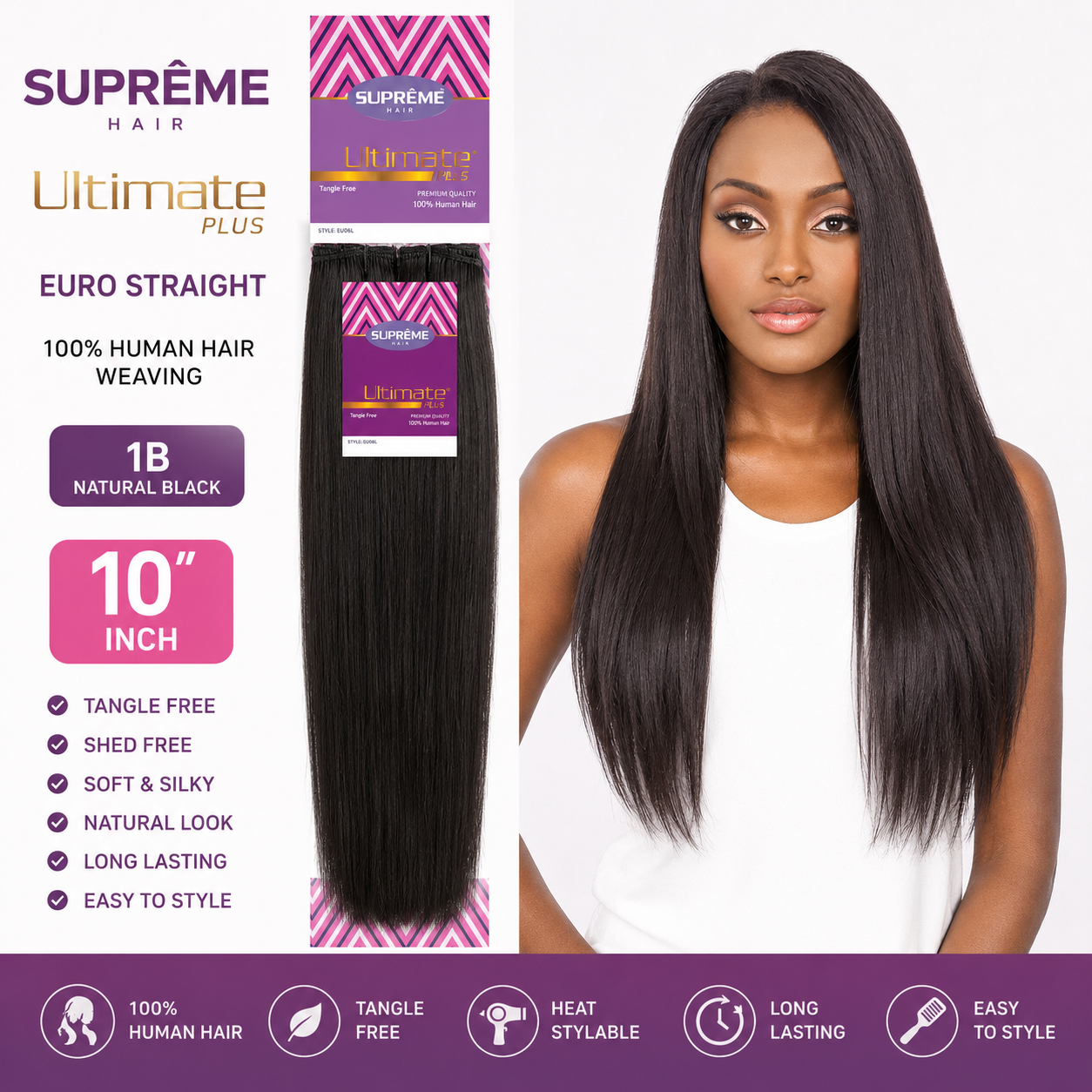 SUPRÊME Hair – Tissage Lisse Euro Straight en Cheveux Humains 100 % Naturels