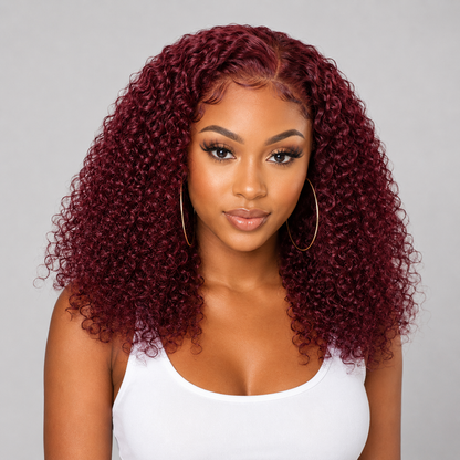 5×6 Jerry Curly Human Hair Wig 16” – 99J Burgundy HD Lace Wig